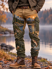Men's Vintage Wilderness Fishing Print Casual Work Trousers