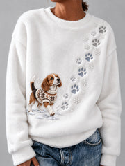 Women's Winter Snowy Beagle Pattern Casual Flannel Sweatshirt