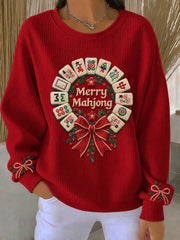 Women's Christmas Mahjong Print Casual Sweatshirt