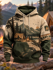 Men's Camping Oversized Drop-Shoulder Hoodie with Pockets
