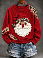 Women's Christmas Santa Claus Leopard Print Casual Sweatshirt