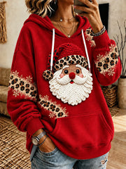 Women's Christmas Santa Claus Leopard Print Casual Hoodie