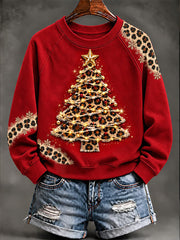 Women's Leopard Christmas Tree Print Casual Sweatshirt