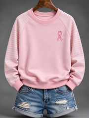 Women's Pink Charity Ribbon Pattern Striped Print Design Casual Sweatshirt