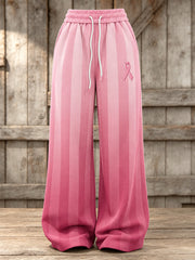 Women's Vintage Pink Ribbon Inspired Striped Print Casual Sweatpants