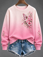 Women's Pink Floral & Butterfly Print Breast Cancer Awareness Support Sweatshirt