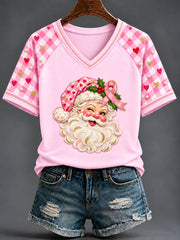 Women's Breast Cancer Awareness Santa Claus Wears Pink Short-Sleeved T-Shirt