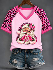 Women's Breast Cancer Awareness Santa Claus Wears Pink Short-Sleeved T-Shirt
