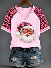 Women's Breast Cancer Awareness Santa Claus Wears Pink Short-Sleeved T-Shirt