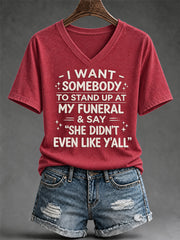 Women's Sassy & Sarcastic Funny Graphic Print V-Neck Tee