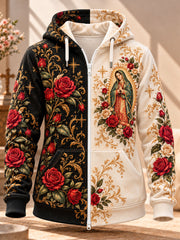 Women's Feast of Our Lady of Guadalupe art Printed Zip-Up Hoodie