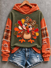Women's Cute Thanksgiving Turkey Face Art  Hoodie