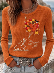 Women's Thanksgiving Parade Fun Print Casual Waffle T-shirt