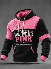 Men's Breast Cancer Awareness Pink Ribbon Print Checkered Cotton Hoodie