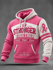 Men's Breast Cancer Awareness Pink Ribbon Print Checkered Cotton Hoodie