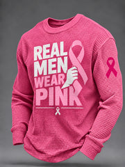 Men's Real Men Wear Pink Breast Cancer Awareness Waffle Sweatshirt