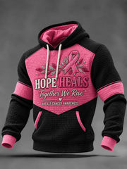 Men's Breast Cancer Awareness Pink Ribbon Print Checkered Cotton Hoodie