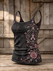 Women's Gothic Floral Pink Ribbon Print Casual Vest
