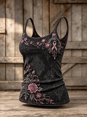 Women's Gothic Floral Pink Ribbon Print Casual Vest
