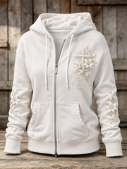 Women's Faith Over Fear Classy Cross & Lily Floral Print Full Zip Hoodie