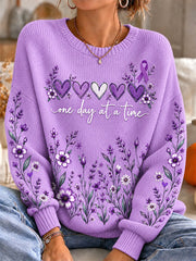 Women's Purple Floral & Alzheimer's Awareness Support Print Sweater