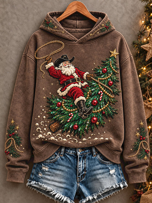 Women's Western Style Merry Christmas Art Printed Hoodie